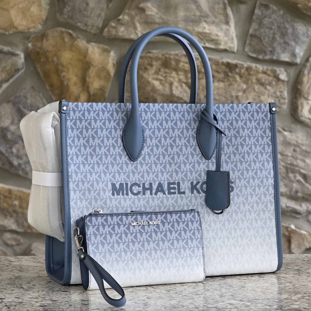 Michael Kors Mirella Ombr Logo Medium Blue Tote Set